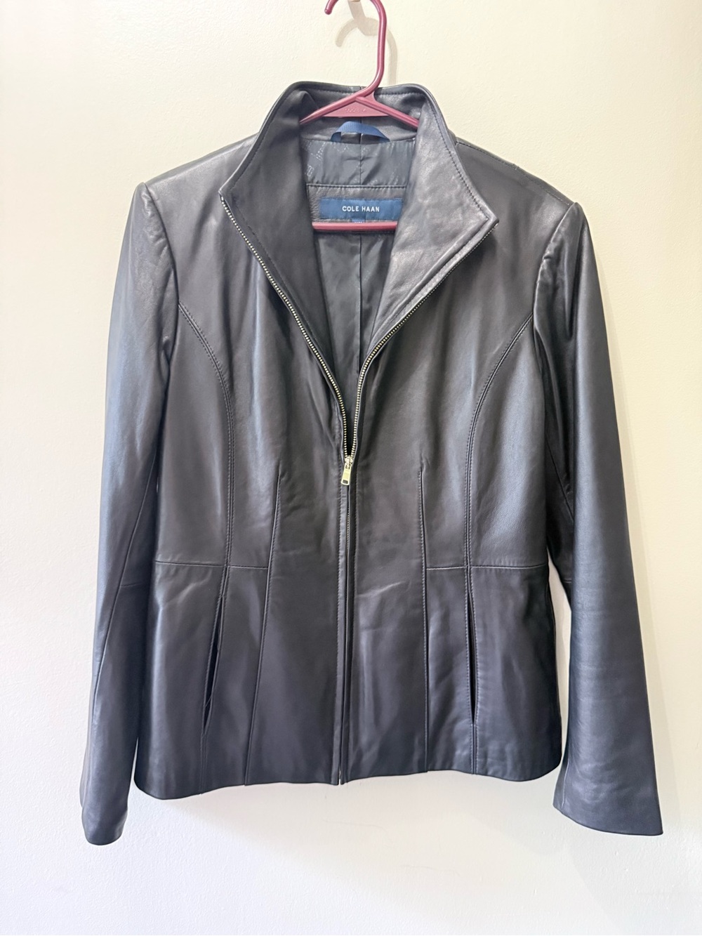Cole Haan Wing Collar Genuine Lamb Skin Leather Coat Black M0211 Women’s M Gorp